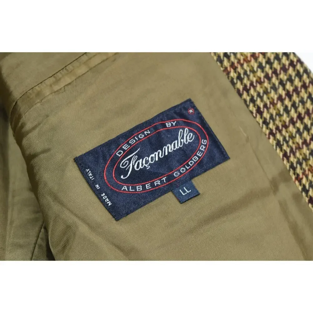 Faconnable Sportcoat Blazer Mens Large Long Brown Check Wool Cashmere 3-Button